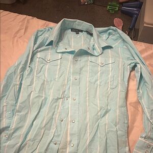 Men's Light Blue Striped Button Down Shirt
